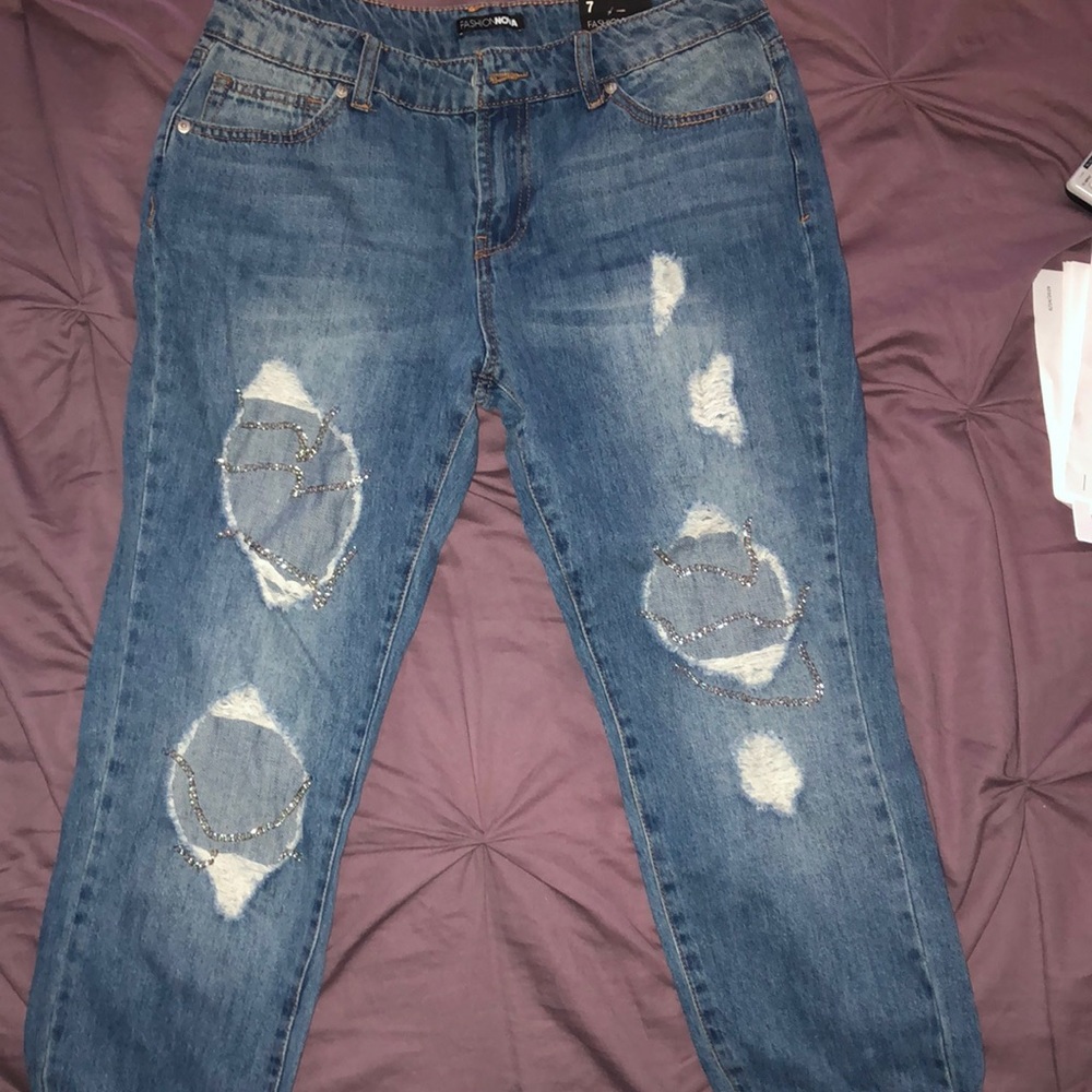 Cropped chained jeans